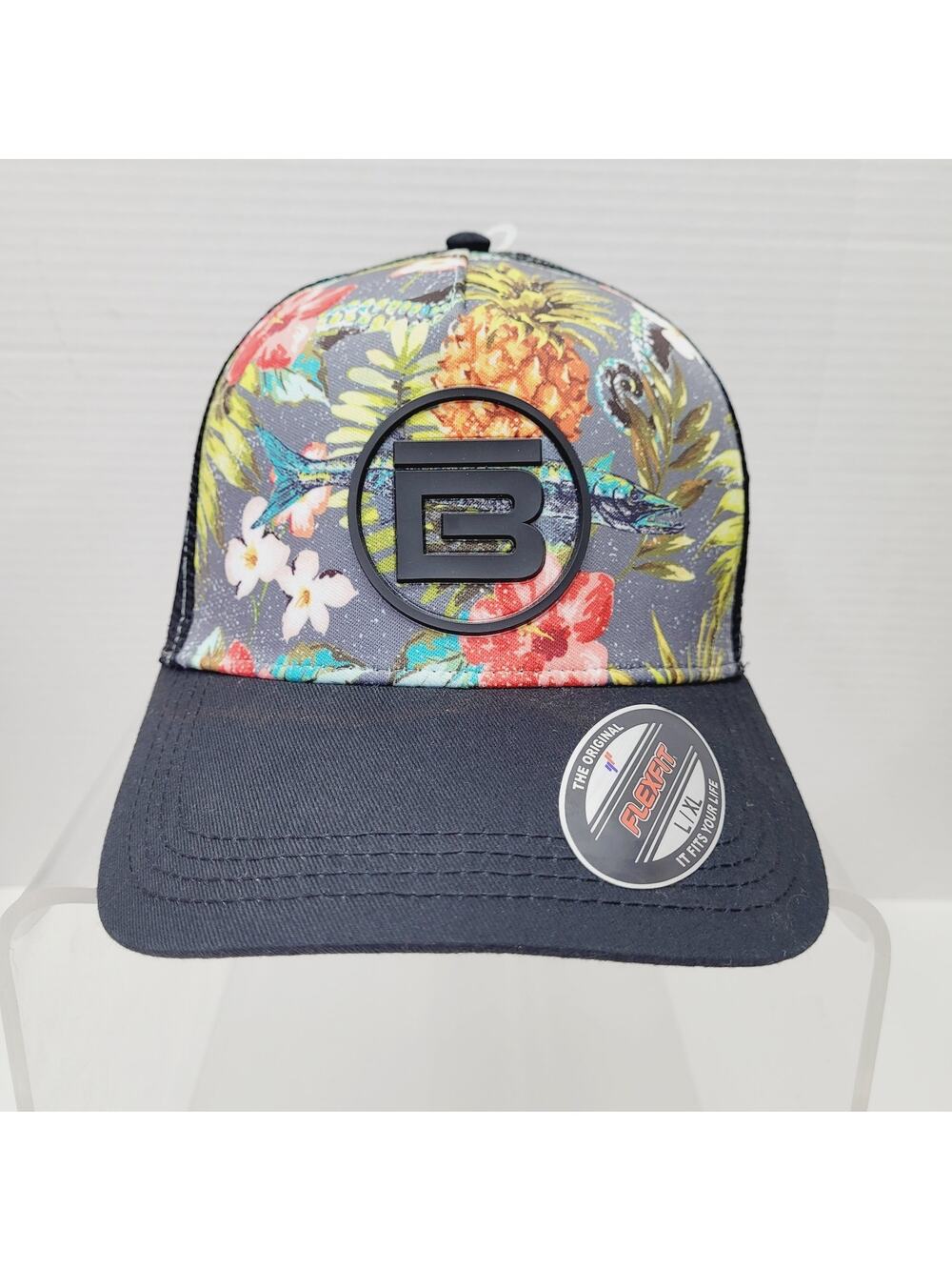 Bote Logo Hawaiian Fish Mesh Trucker Hat Adjustable Flexfit Cap Boteboard Black